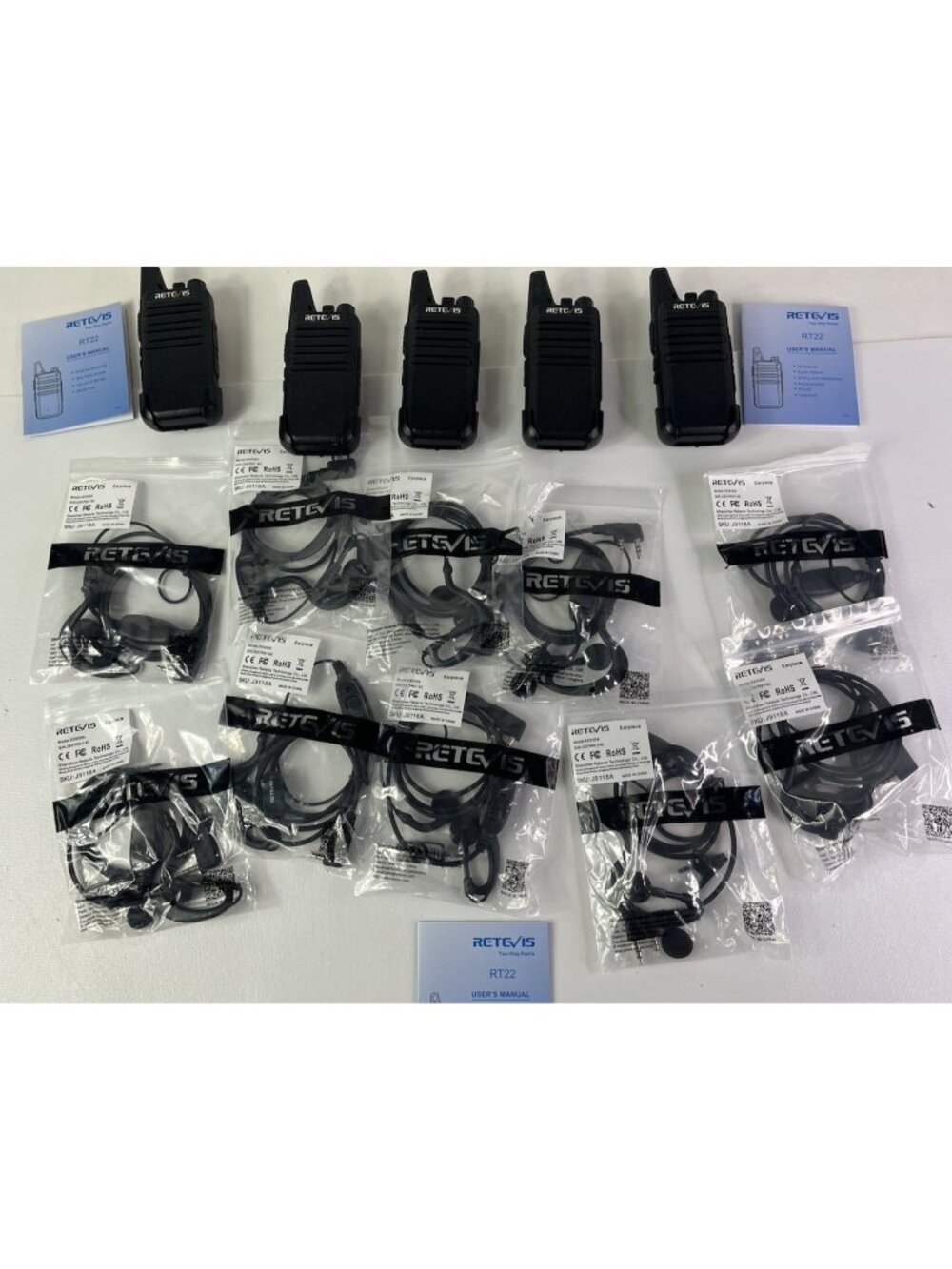 Lot 16 Retevis Model RT-22 5 Two-Way Mobile Radios W/ Clips 10 NEW Earpiece